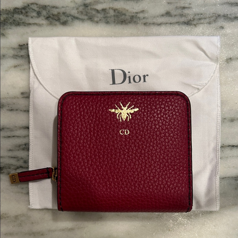 Dior Burgundy Leather Wallet with Gold Accent